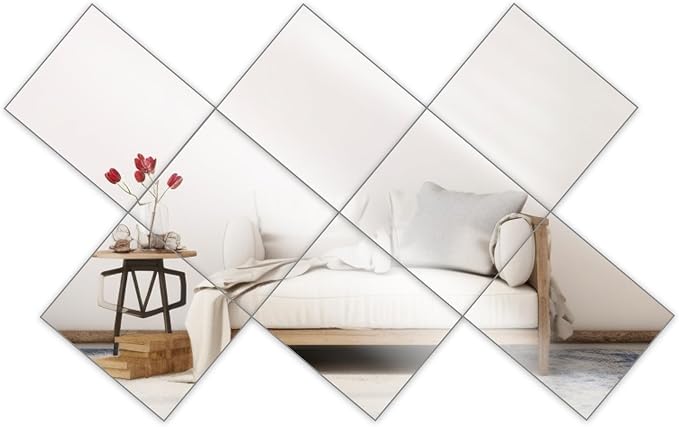 Wall Mirrors, 12''x 10'' Glass Wall Mirror Tiles (8 PCS), Large Full Body Mirror for Home Gym, Bedroom, Door, Bathroom, Frameless Mirror Tiles (Glass - 12'' x 10'' - 8PCS)
