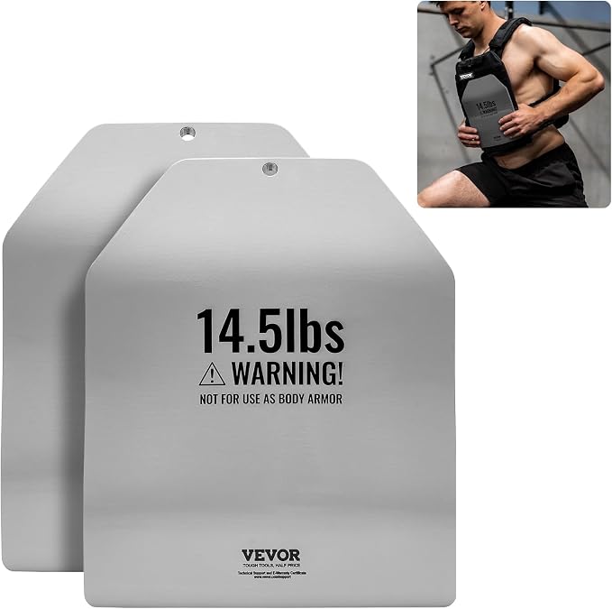 VEVOR Weight Vest Plates, 5.75/8.75/14.5/19.75 LB Pairs, Premium Steel Weighted plates, Additional Weight for Weight Vests, for Strength Training, Running, Fitness, Heavy Workouts