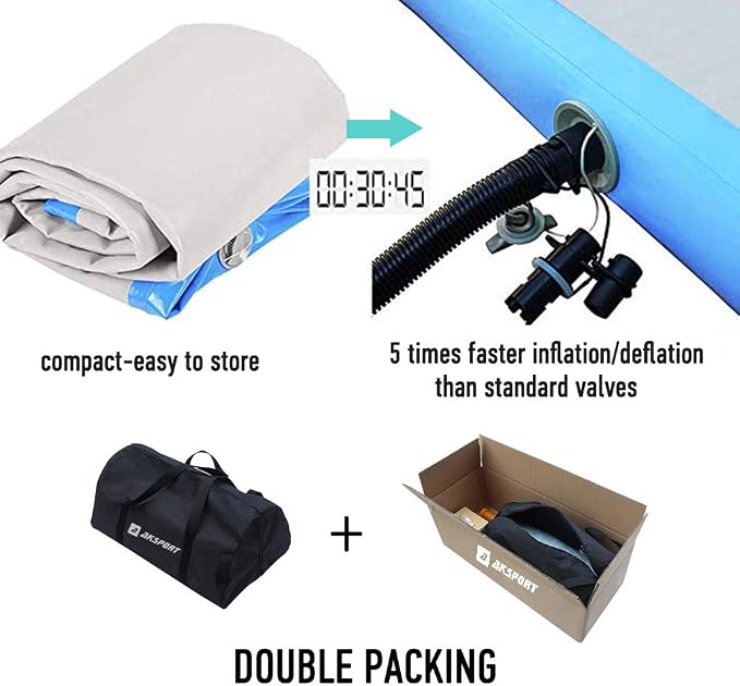 AKSPORT Gymnastics Air Mat Tumble Track Tumbling Mat Inflatable Floor Mats with Air Pump for Home Use/Tumble/Gym/Training/Cheerleading/Parkour/Beach/Park/Water