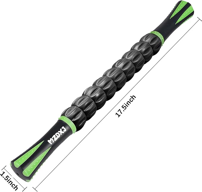 Muscle Roller Massage Roller Stick- Deep Tissue Fascia Blaster for Myofascial Pain Relief, Lymphatic Drainage & Body Sculpting, Handheld Physical Therapy & Recovery Tool (Green Black)
