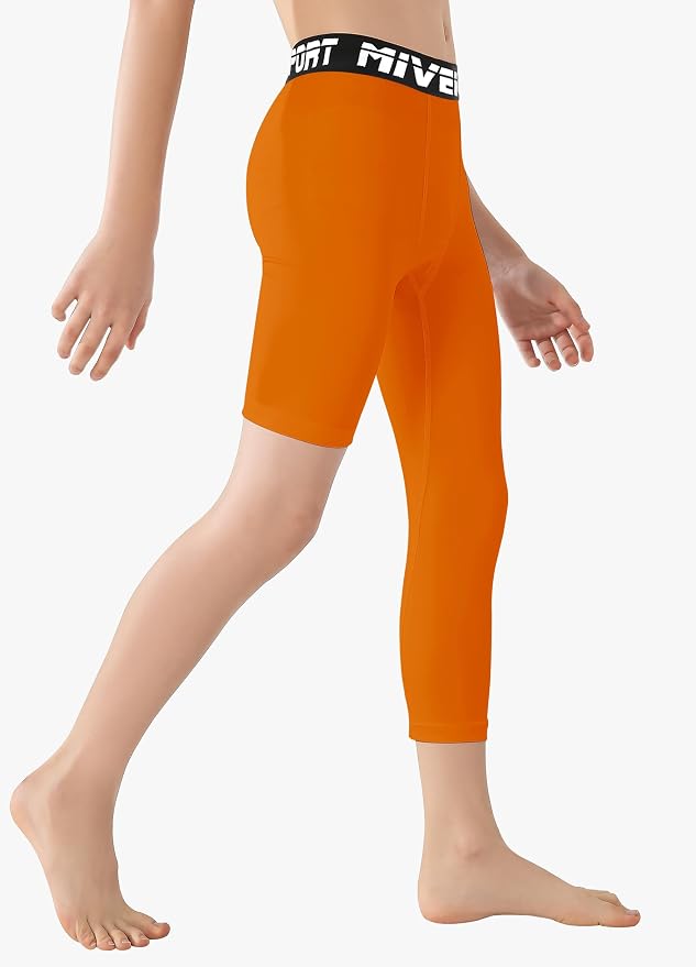 MIVEI One Leg Compression Tights Youth Boys Basketball Leg Sleeve | Kids Compression Pants Girls' Single Leg Tights 3/4 Leggings for Baseball Softball Soccer Running Football, Sports Base Layer
