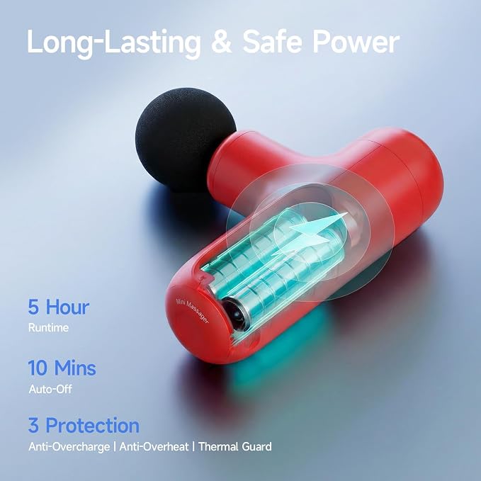 HEYCHY Super Mini Massage Gun Deep Tissue, Handheld Muscle Massager with 4 Heads, Percussion Travel Size Massager Gun FSA Eligible for Men Women Back Relief, Quiet for Home, Gym, Office, HSA, Red | 4 Heads for Back, Neck, Legs Muscle Relief, Portable f...
