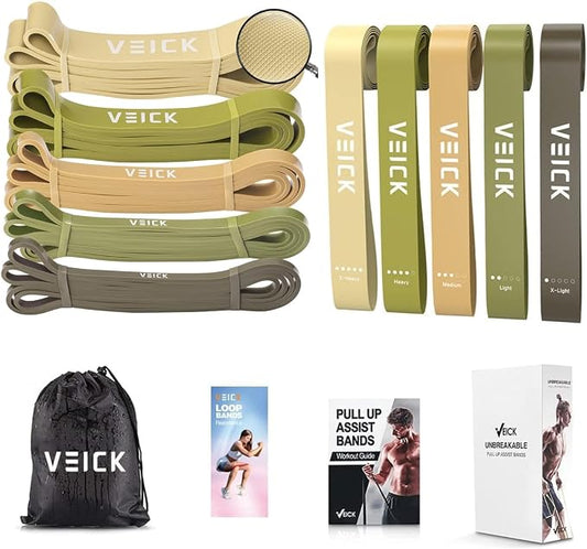 VEICK Pull Up Assist Resistance Bands for Home Gym | 100% Natural Latex, Non Slip Leather Texture, Space Saving, Versatile for Full Body Training, Home Gym