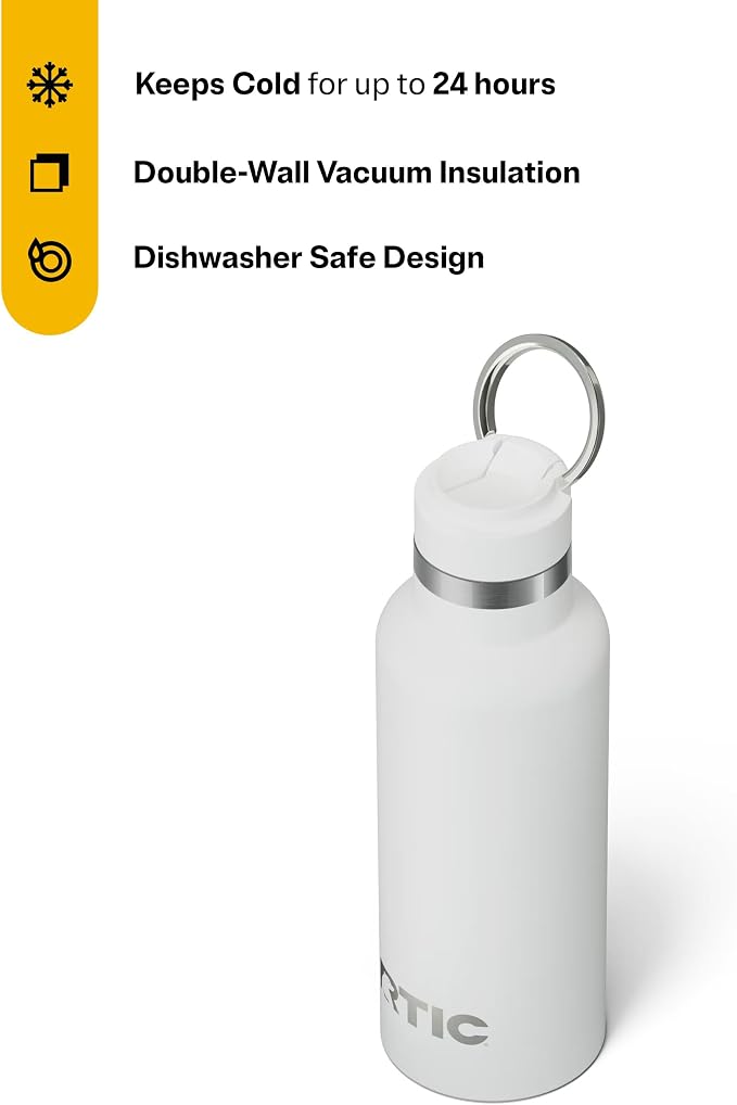 RTIC 16oz Journey Water Bottle, Ceramic Lined, White | Stainless Steel Metal, Insulated for Hot and Cold Drinks, Sports, Travel and Camping