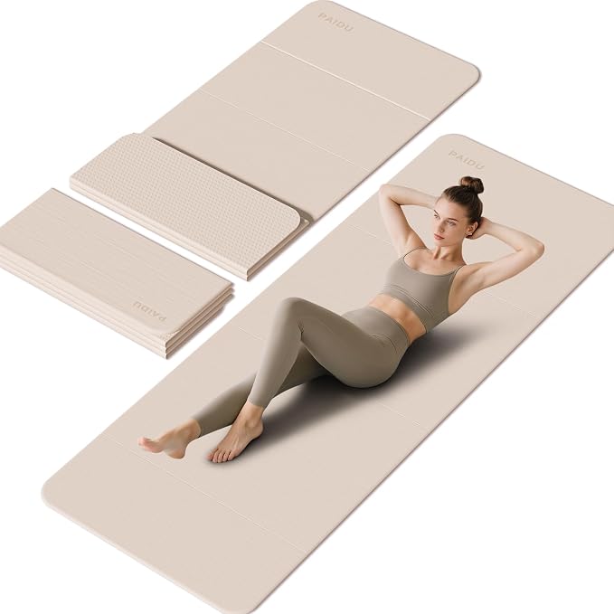 PAIDU Foldable Yoga Mat 10mm Thick, 75"x26" Non-Slip Fitness Exercise Mat | SGS Certified| uick Fold，Easy Storag，Portable for Yoga/Pilates/Studio/Home Workout