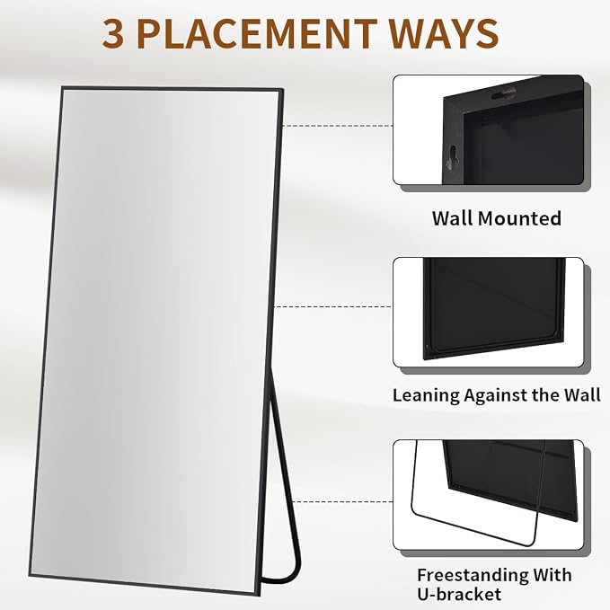 VooBang Large Full Length Mirror 78" x 35" - Shatterproof Black | Huge Floor Full Body Dressing Mirror with Metal Frame, Freestanding, Wall Mounted, or Leaning for Bedroom, Living Room