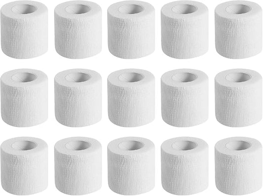 KISEER 15 Pack 2 Inch x 5 Yards White Self Adhesive Bandage Breathable Cohesive Bandage Wrap Rolls Elastic Self-Adherent Tape for Stretch Athletic, Sports, Wrist, Ankle