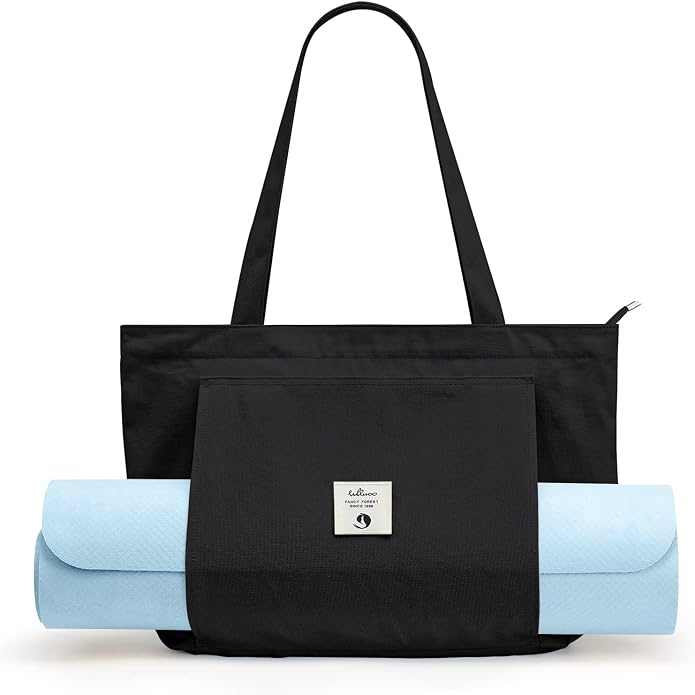 WLLWOO Yoga Mat Carrier Bag for Women Canvas Carryall Tote Gym Pilates | Large Holder Zipper Shoulder for Beach Travel Workout Fitness Office
