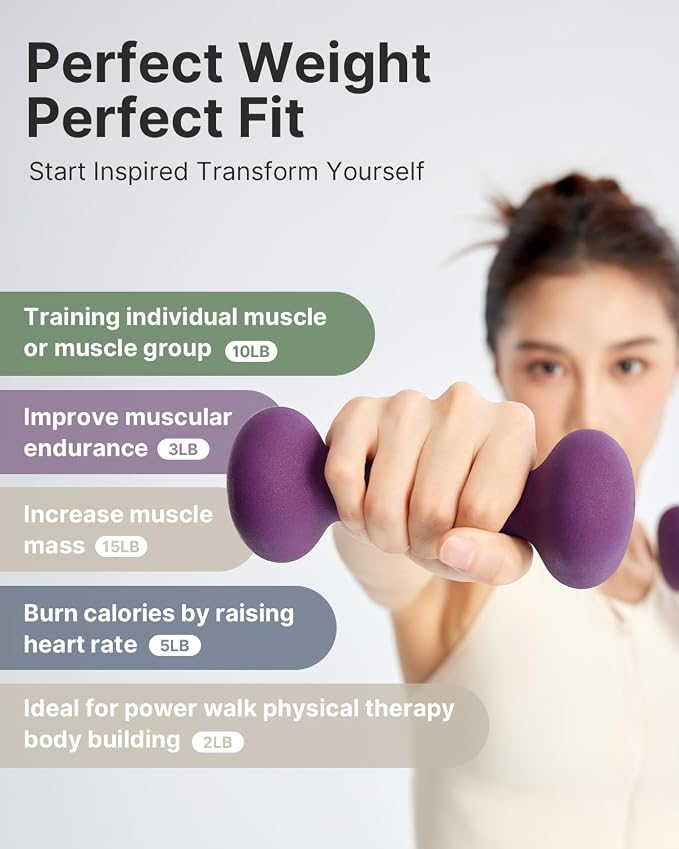 YOTTOY Dumbbell Set of 2,2-15 Pound Hand Weights for Women, Non-Slip Hand Weights for Home Gym, Strength Training, and Full-Body Workouts