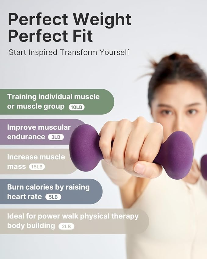 YOTTOY Dumbbell Set of 2,2-15 Pound Hand Weights for Women, Non-Slip Hand Weights for Home Gym, Strength Training, and Full-Body Workouts