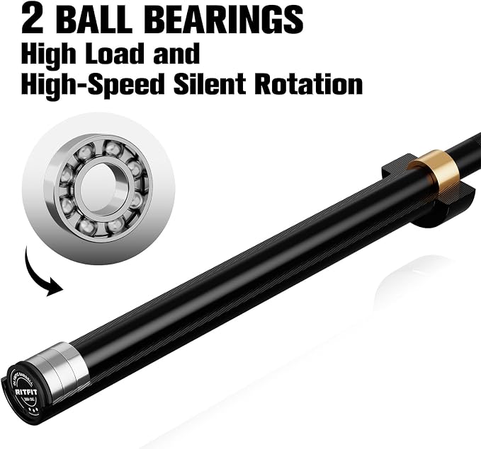 RitFit Elite 7ft Olympic Barbell, Robust 45lb Barbell for Weightlifting and Powerlifting, Superior Olympic Bar with Exceptional 500lbs Load Capacity, Weight Bar for 2” Standard Plates