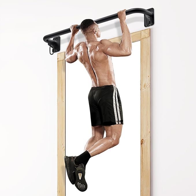 SELEWARE Heavy Duty Welded Pull Up Bar Wall/Joist/Ceiling Mount Chin Up Bar | Multifunctional Pull-up Bars w/Resistance Band Hooks for Home Gym Strength Training, Sturdy Steel Construction Support 500 lb