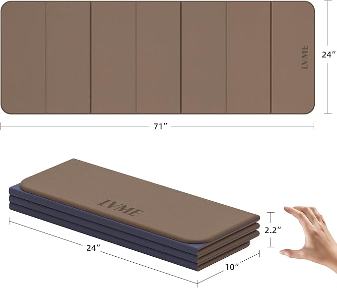 LVME Foldable Yoga Mat, 71"x24"x1/3" Thick(8mm), Non Slip Exercise Mat | SGS Certified POE, Fitness Travel Mat, Easy To Store, Foldable for Exercise, Yoga, Pilates, Home Workouts