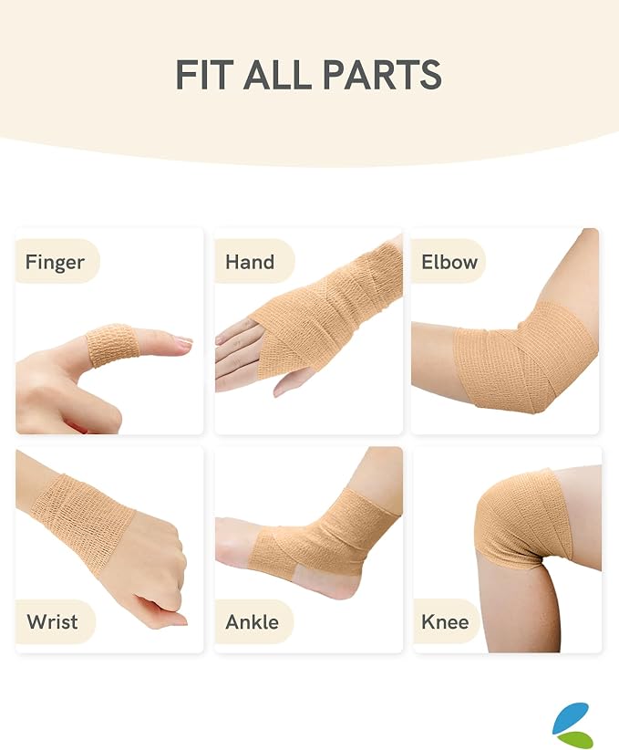 FriCARE Self Adhesive Bandage Wrap, Medical Tape in First Aid Kit, Tan | Elastic Cohesive Bandages for Sports/Vet/Wrist Ankle Wounds, 2 Inches X 5 Yards, Latex-free 6 Rolls