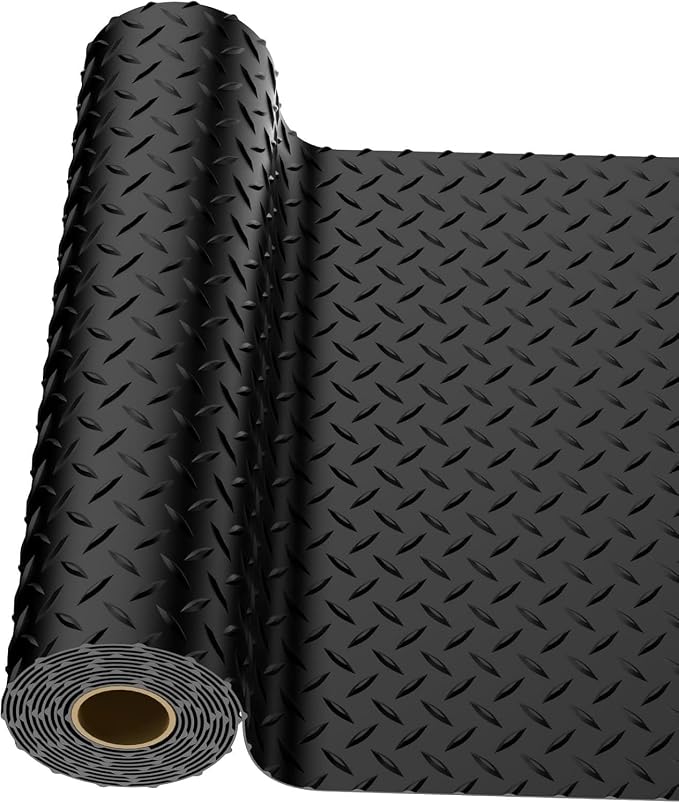 4x10 FT Garage Floor Mat, 2.8mm Thickened Diamond Plate | PVC Flooring Roll for Under Car/Golf Cart/Motorcycle, Garage Mat for Warehouse/Basement/Gyms/Trailer, Tapes Included, Black