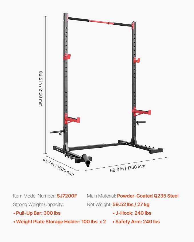 VEVOR Power Cage Squat Rack, Multifunctional Squat Rack for Home Gym, Workout Strength Training Equipment for Bench Press Squats Pull-Up