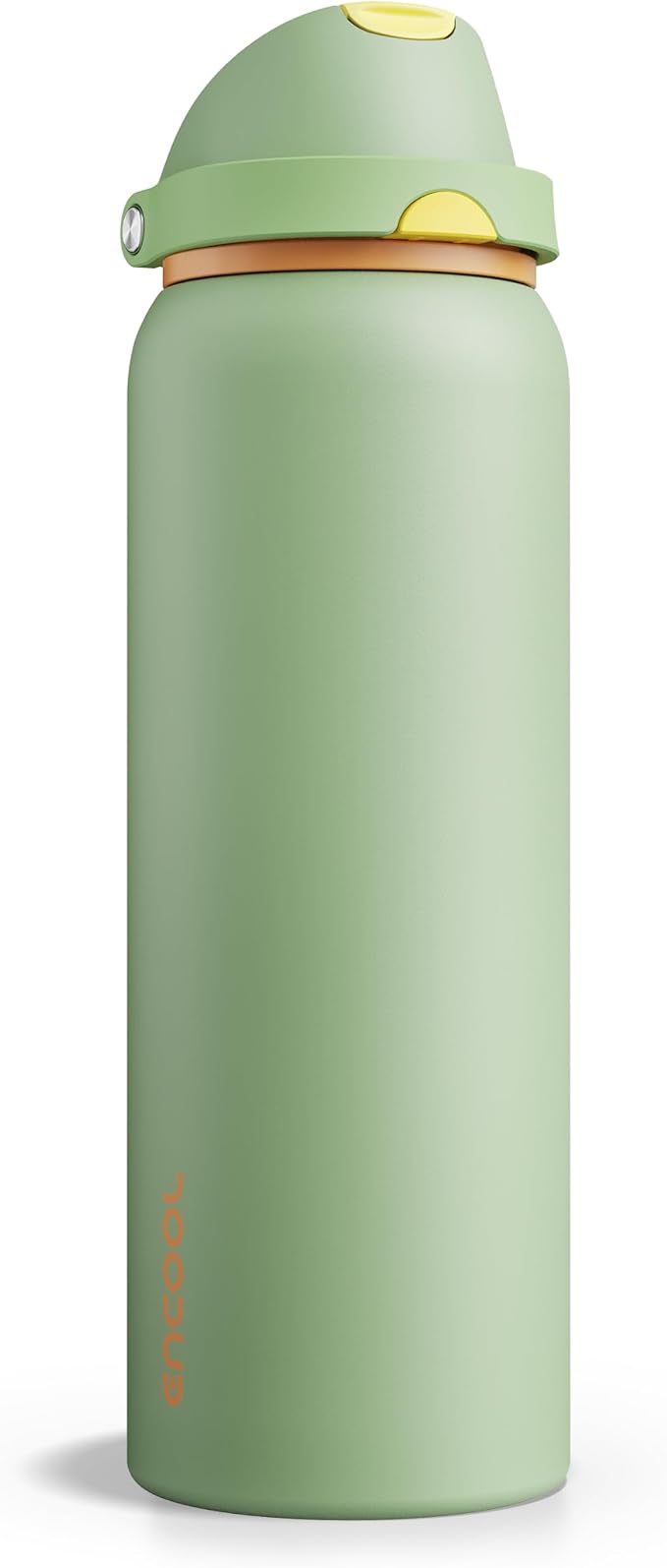 Insulated Water Bottle with Straw - Encool Stainless Steel Water Bottle with Push Button Lid, Leak-Proof & BPA-Free, Keeps Cold for 24 Hours for Sports, Travel, Gym (40 oz, Lichen-Yellow)