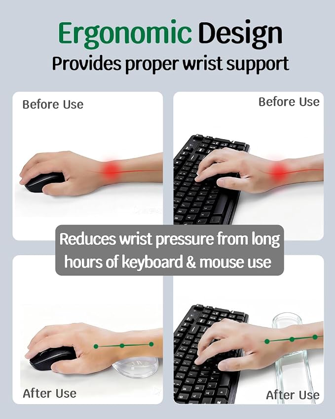 Clear Gel Keyboard Wrist Rest with Mouse Pad Wrist Support, Ergonomic Wrist Rest for Computer Keyboard and Mouse, Non-Slip Cooling Keyboard Pad for Office, Gaming & Laptop (Clear)