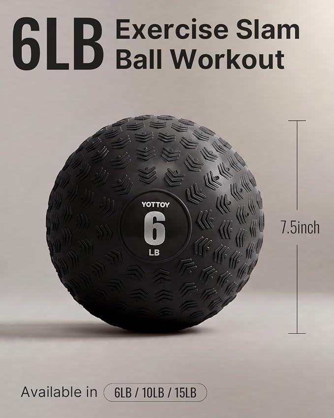 YOTTOY Slam Ball Medicine Ball, Sand-Filled No Bounce Weighted Ball with Textured Grip for Exercise, Strength Conditioning, Cardio, Core Workouts and Cross Training