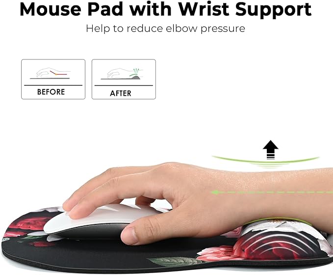 EooCoo Ergonomic Mouse Pad with Wrist Rest, Memory Foam Support Mousepad | Non-Slip Base for Computer, Cafe, Home & Office, 9.64 x 8.26 in Office Desk Accessories, Carpal Tunnel Relief