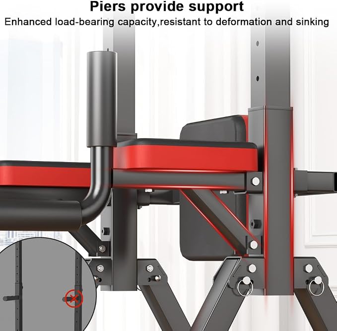 Foldable Power Tower, Adjustable Multifunction Pull Up Bar Dip Station Rack