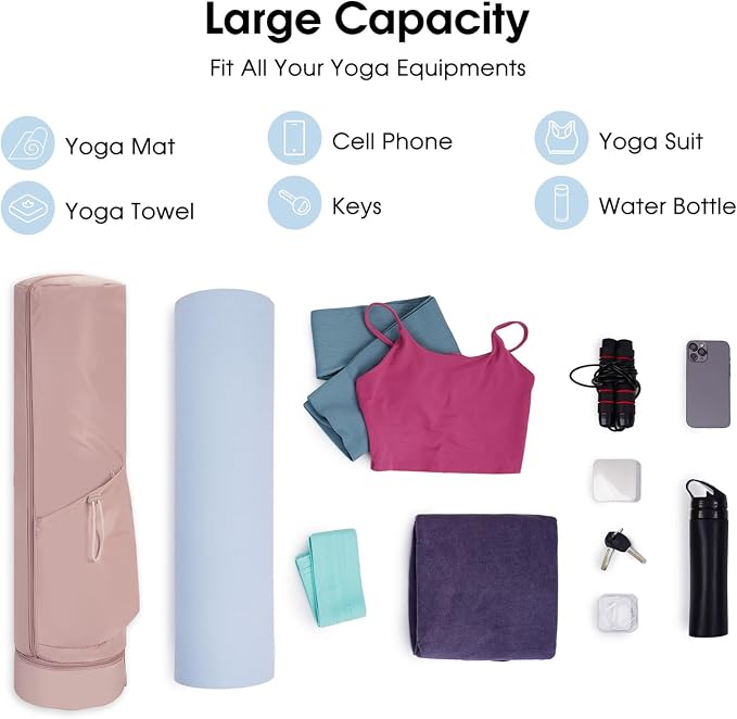 sportsnew Yoga Mat Bag, Full Zip Cargo Yoga Mat Carrier Bag with Drawstring Water Bottle Pocket and Bottom Wet Pocket, Exercise Yoga Mat Carrier Holder Multi-Functional Storage Bag Patent Pending