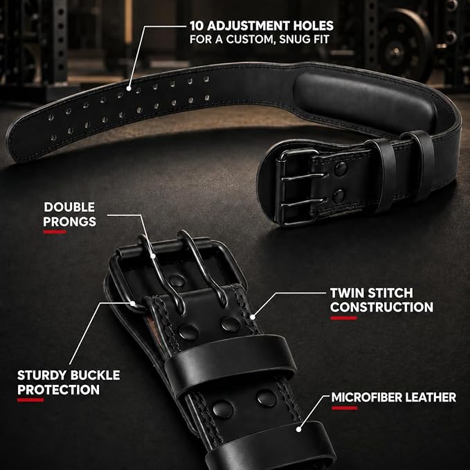 Weight Lifting Belt for Squat Deadlift Powerlifting Gym Workout | 4 Inch Padded, Men Women Fit, Adjustable Prong Buckle, Bodybuilding, Gym Workouts, Cross Training, Competition Use