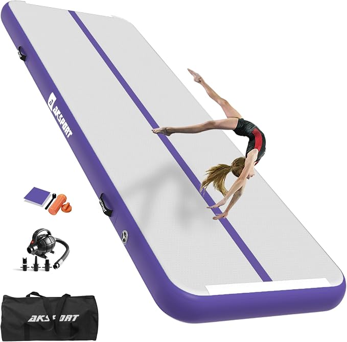 AKSPORT Gymnastics Air Mat Tumble Track Tumbling Mat Inflatable Floor Mats with Air Pump for Home Use/Tumble/Gym/Training/Cheerleading/Parkour/Beach/Park/Water