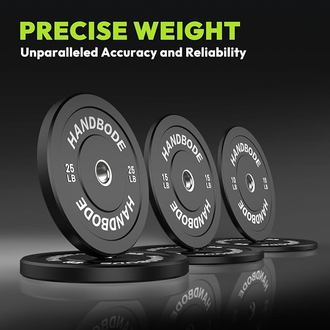 HANDBODE 2-Inch Weight Plates High Bounce, Olympic Bumper Plate Set 45/100/160/190/260/300lb, Colored Weight Plates Set for Home Gym, Barbell Weights Rubber Strength Training Plate for Weight Lifting