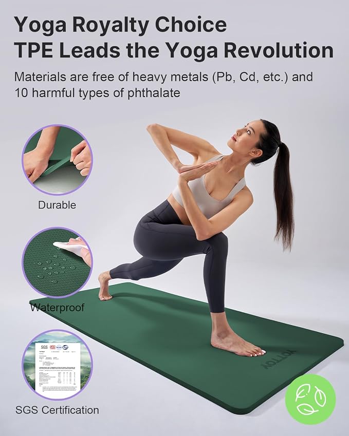 YOTTOY Yoga Mat，Extra Thick Yoga Mat (1/2inch),Professional TPE Exercise Mat,Non-Slip Workout Mat for Yoga, Pilates, Fitness, Barefoot Workouts, Home Gym Studio with Strap