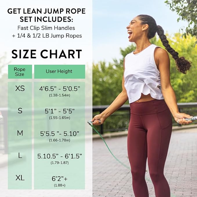 Crossrope Get Lean Weighted Jump Rope Set for Weight Loss | Includes Slim Handles with 1/4 and 1/2 lb weighted ropes for efficient cardio, endurance training, and full-body workouts.