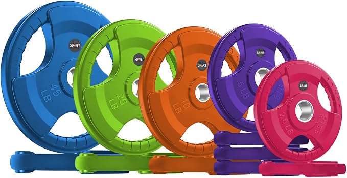 SPART 2-Inch Color Rubber Coated Olympic Grip Plate in Pairs or Single for Strength Training, Weightlifting and Bodybuilding, Solid Cast Iron Weight Plates for Barbell, 2.5LB/5LB/10LB/25LB/35LB/45LB, Two Years Warranty