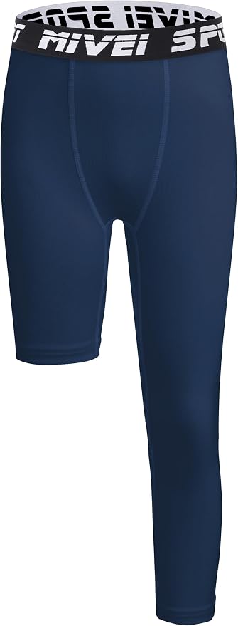 MIVEI One Leg Compression Tights Youth Boys Basketball Leg Sleeve | Kids Compression Pants Girls' Single Leg Tights 3/4 Leggings for Baseball Softball Soccer Running Football, Sports Base Layer