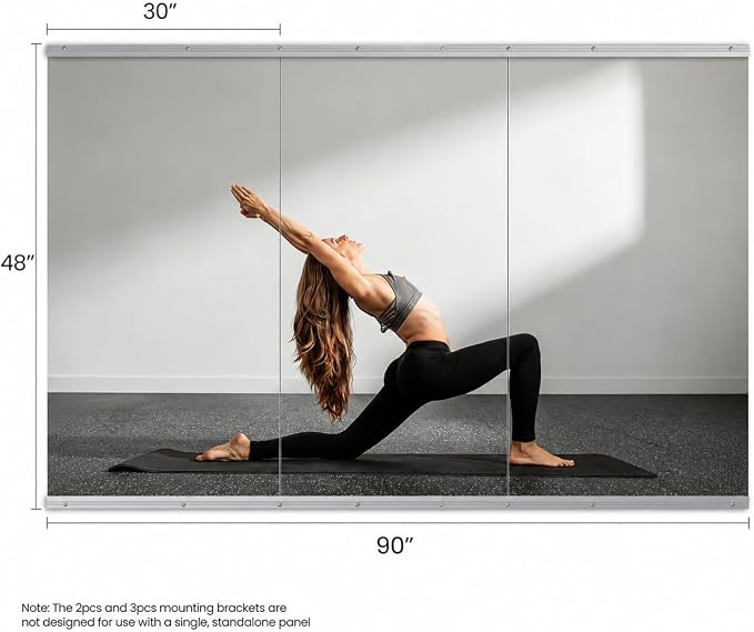 48X30 3Pack Large Home Gym Mirror, Frameless Tempered Glass Dance Wall Mounted Mirror for Home, Yoga, Dancing, Studio, Living Room