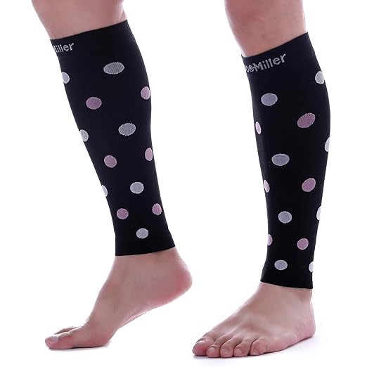 Doc Miller Calf Compression Sleeves 20-30 mmHg for Women & Men, 1 Pair | Footless Compression Socks, Polka Dots Design, Shin Splints Relief, Varicose Veins, Running, Nurses, Travel, Leg Support
