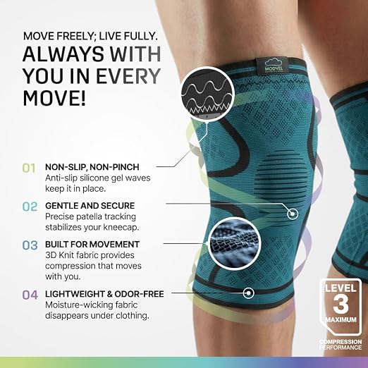 Modvel 2 Pack Knee Brace for Women - Knee Support for Walking, Knee Compression Sleeves for Pain Relief, Knee Sleeves for Women, Knee Brace for Sports, Workouts & Arthritis
