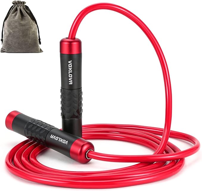 Weighted Jump Rope for Men Women - 1LB Heavy Jump Rope Weighted Skipping Rope for Adult Fitness Workouts Boxing Crossfit Cardio Weight-loss MMA, Non-Slip Aluminum Handles, Adjustable Length 9MM Solid PVC/Cotton Ropes