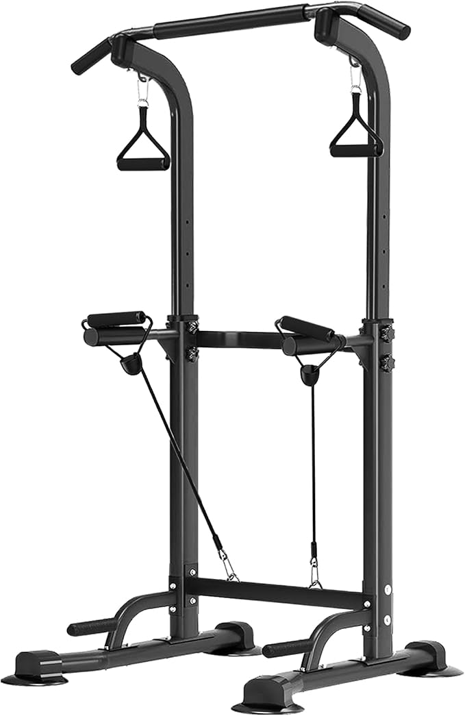 Power Tower Pull Up Dip Station Adjustable Height 330lbs Home | Space-Saving Design,Easy to Assemble,Pull-Ups,Dips,Push-Ups,Strength Training,Improving Posture,Fits Users Under 6 FT