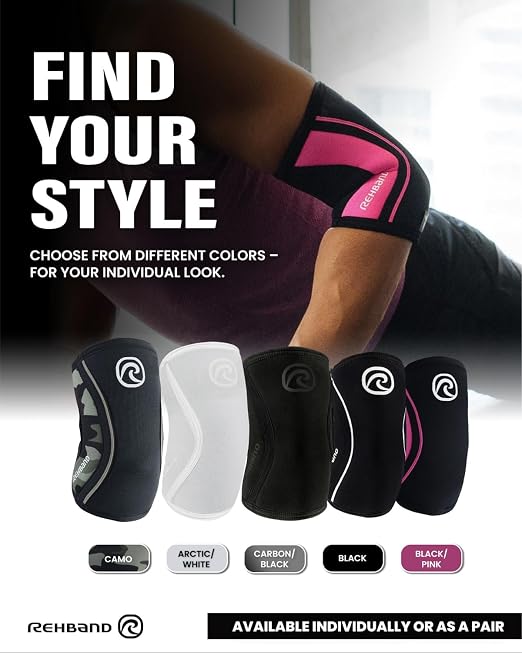 Rehband Elbow 5mm Compression Sleeve, Neoprene Elbow Sleeves for Weightlifting, Anatomical Design, Non-Slip & Close Fitting, Elbow Support Unisex, Colour:Black, Size:X-Large