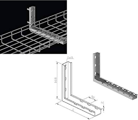 Kable Kontrol L Type Bracket – 6” Width - Wire Mesh Tray Cable Management Rack Cords Organizer Cable Basket, Zinc Plated Steel NEC Approved for Network, Fiber Optic, Cabling Accessory
