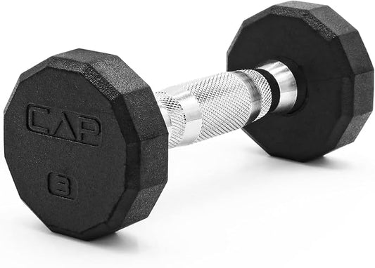 CAP Rubber Coated Dumbbell Weights, Free Weights for Home Gym Strength Training, Anti-Roll Hex Dumbbells with Black, Chrome & Comfort Grip Handles, Singles