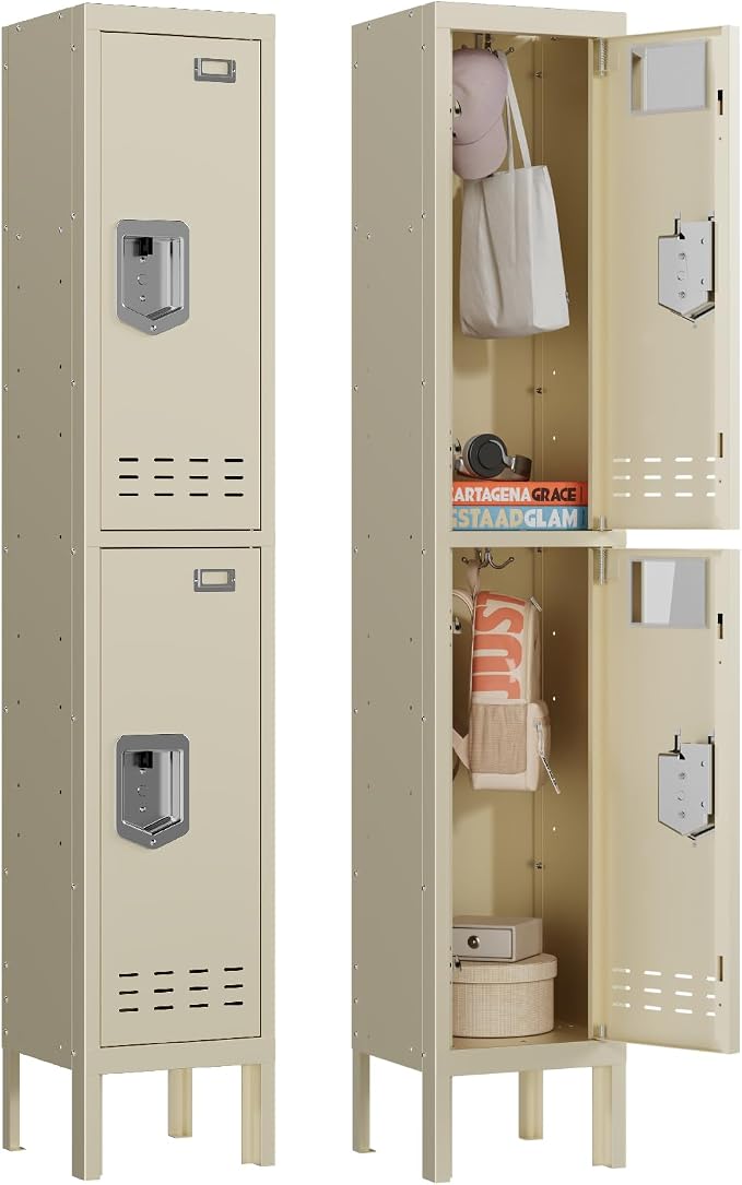 BUTISOW Metal Locker, Beige, 2 Door, 66.15" H x 11.8" W x 11.8" D