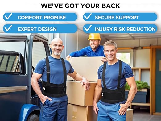 Back Brace for Men Lower Back Heavy Lifting with Suspenders, Back Support Belt for Work, Lower Back Brace with Lumbar Support for Back Pain Relief, Construction Warehouse Moving Belt, Size M