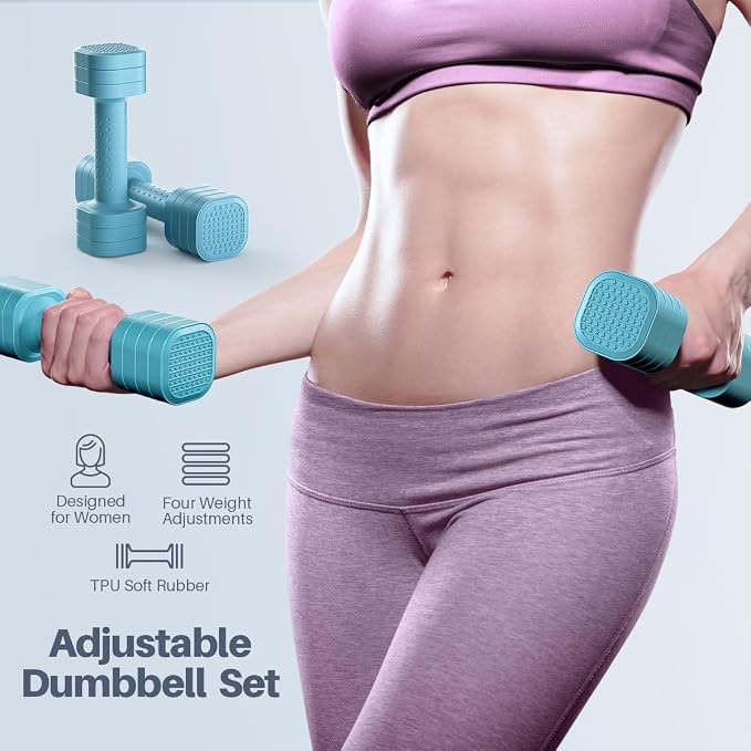Zempox Hand Weights for Women at Home 2-5 lb Light Adjustable Dumbbells Set | Adjustable 2-5 lb(A Pair 4lb 6lb 8lb 10lb), 4-in-1 Design, TPU Soft Grip, Quick Weight Change, Compact for Home, Gym, Office