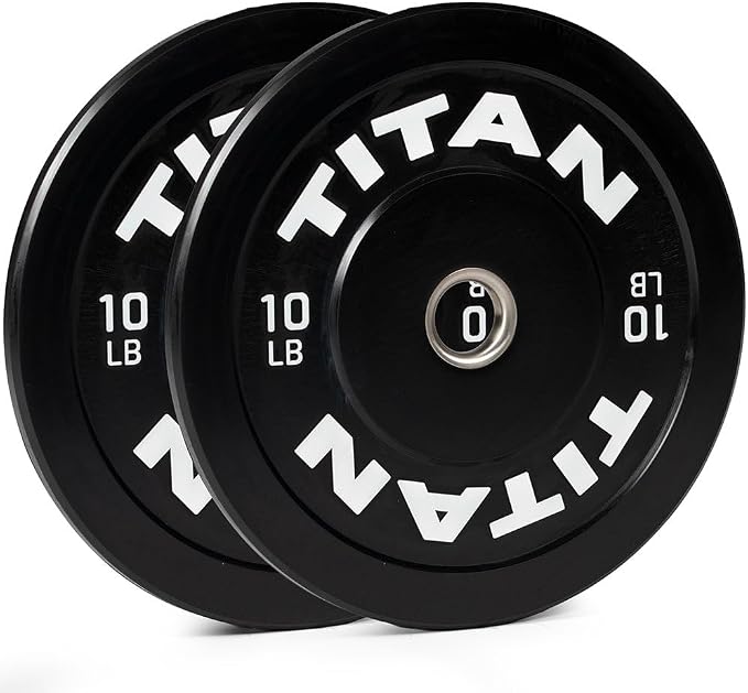 Titan Fitness Economy Series Black Olympic Bumper Plates, Durable Rubber Exterior with Steel Core, Weightlifting and Strength Training Weight Plate