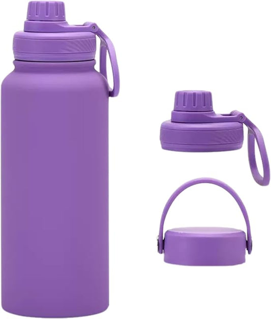 32 oz Insulated Metal Mens Water Bottle | Purple, Stainless Steel, 1 Liter, Leakproof, 2 Lids, Large Sports Water Bottle for Gym,Hiking