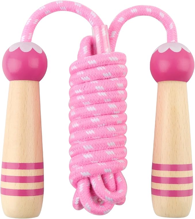 Jump Rope for Kids, Lorvain Adjustable Skipping Rope | Kids Jump Ropes with Wooden Handle for Girls Boys, Weighted Jumping Ropes for Fitness Workout Exercise Outdoor Fun Activity