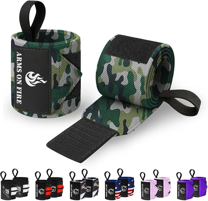TECEUM Elastic Cotton Weightlifting Wrist Wraps with Thumb Loops, 1 Pair