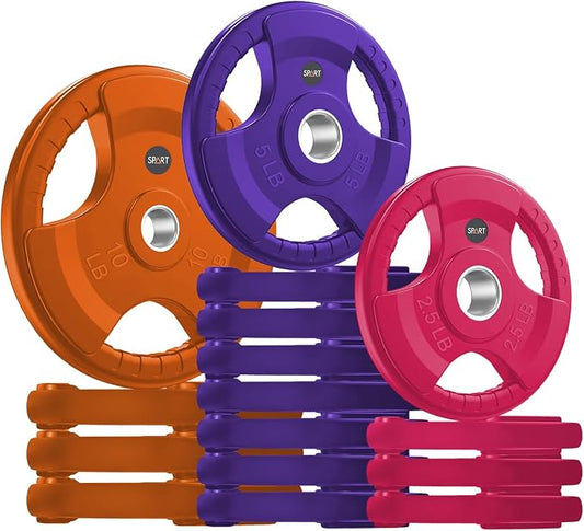 SPART 2-Inch Color Rubber Coated Olympic Grip Plate in Pairs or Single for Strength Training, Weightlifting and Bodybuilding, Solid Cast Iron Weight Plates for Barbell, 2.5LB/5LB/10LB/25LB/35LB/45LB, Two Years Warranty