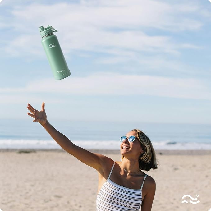 Swigina Insulated Water Bottle with Silicone Boot (36hrs Cold/18hrs Hot) - DIY Stickers, [2-in-1 Lid], BPA Free, 40 oz